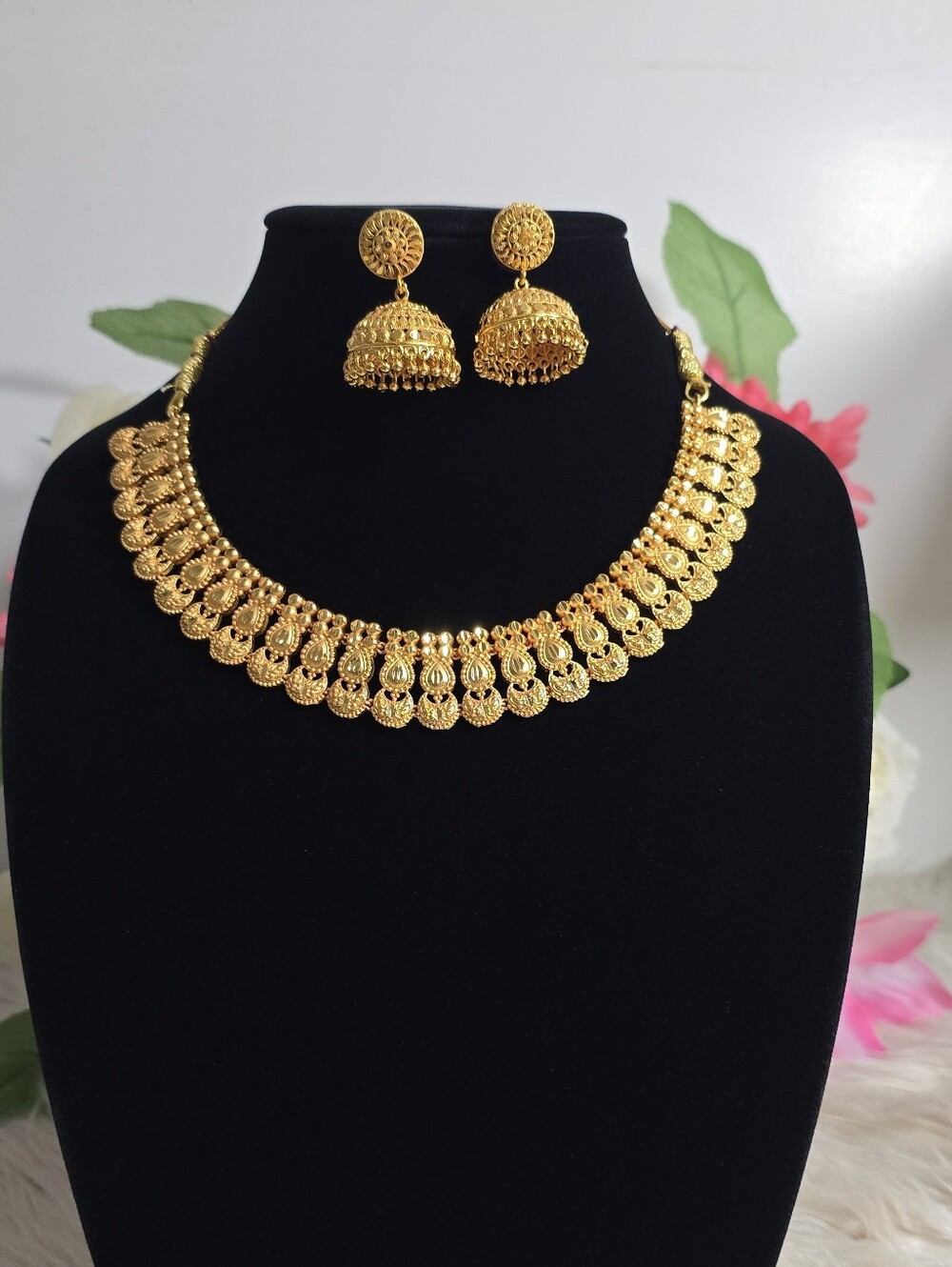 Gold-Tone Traditional Coin Necklace with Jhumka Earrings